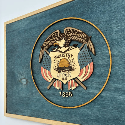 3D Wooden Utah State Flag Wall Art